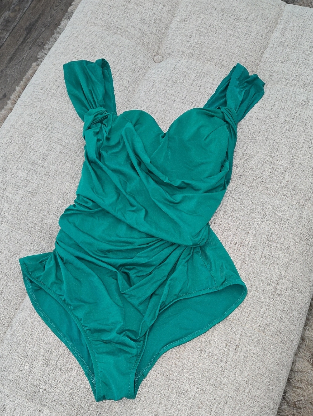 Badgley Mischka Emerald Green One-Piece with Ruched Detailing